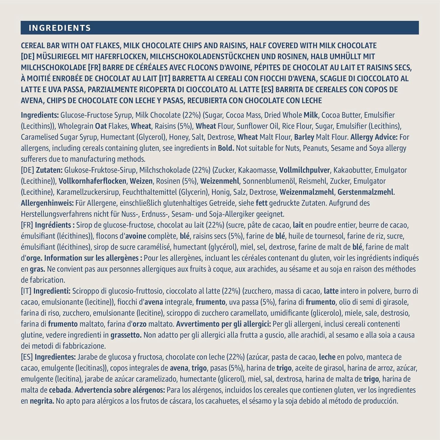 Barre de muesli au chocolat et raisins secs d'Amazon, 192g