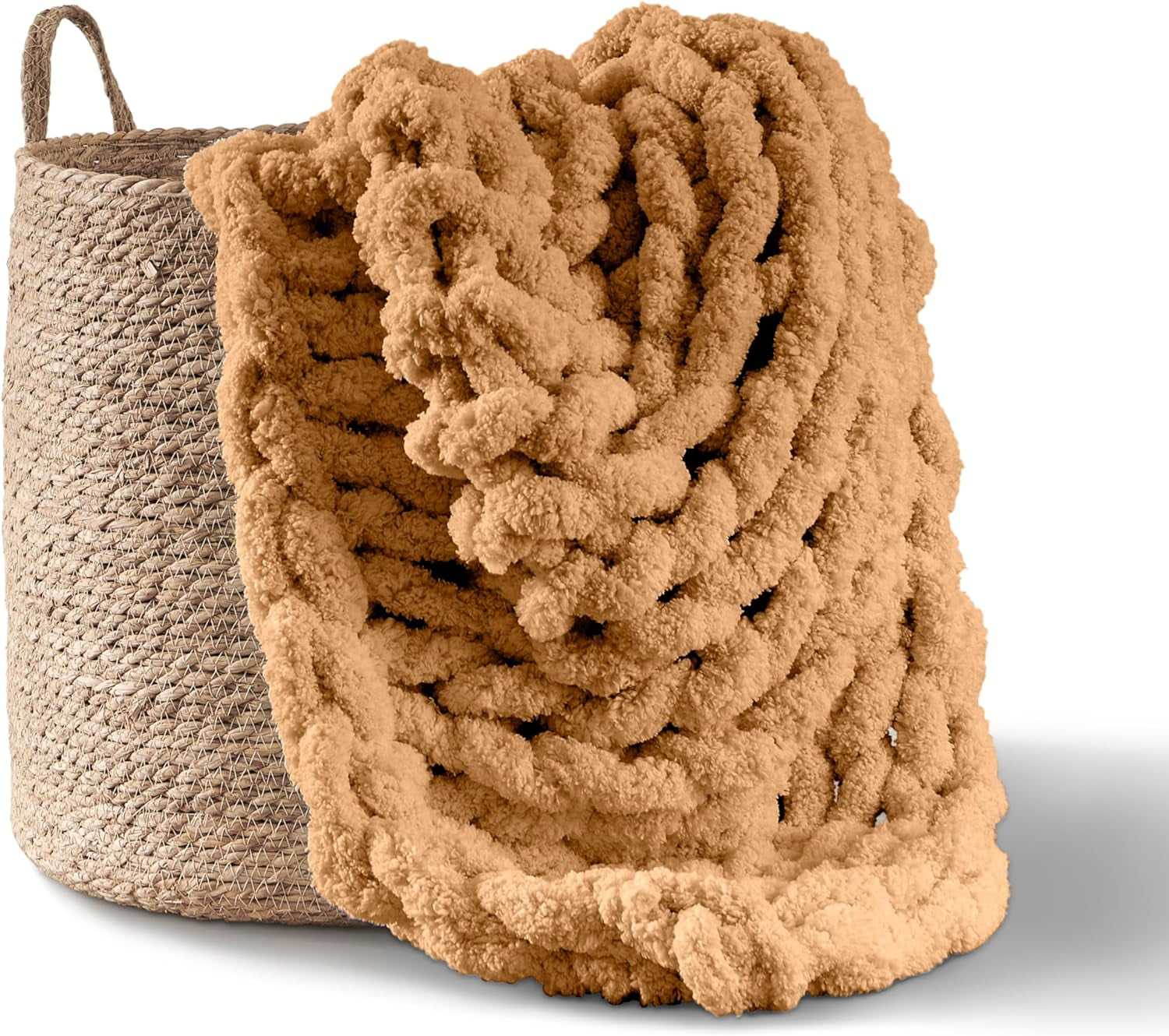 Couverture tricotée épaisse, jeté, 100% tricoté à la main avec du fil chenille géant (127 X 152,4 Cm, gris lilas) Adyrescia Lits et Couvertures Couleur Caramel / marron 50 "X60"