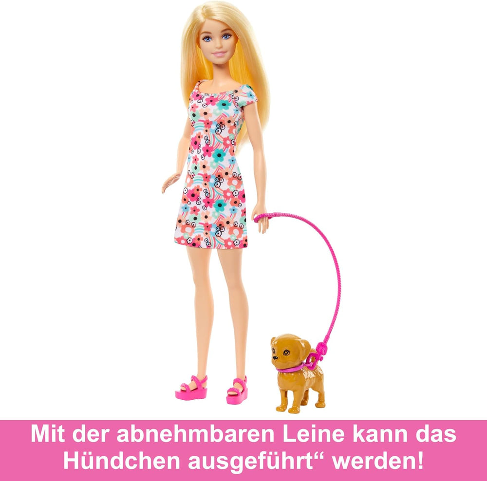 Barbie Dog Duo Poupée et accessoires, y compris chiot et grand chien avec fauteuil roulant, laisse, bol de nourriture, lit pour animal de compagnie et récompenses en os, pour 3 ans et plus, HTK37