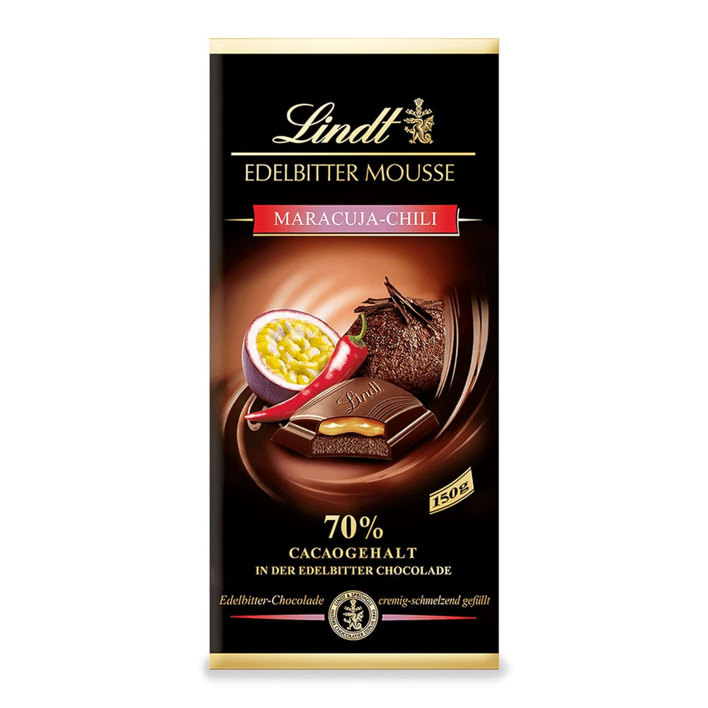 Mousse au chocolat noir Lindt avec piment et cerises | Barre 150g | Avec 70% de cacao et garniture de mousse au chocolat noir et piment cerise | Barre de chocolat | Chocolat noir