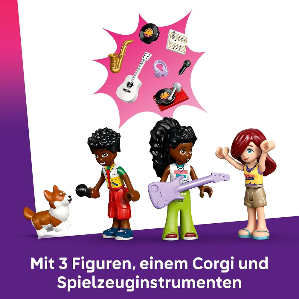 LEGO Friends Musikladen & Wohnung - Spielzeug mit 3 Mini-Puppen, Einer Corgi Tierfigur und Musikinstrumenten wie Klavier, Schlagzeug, Gitarren & Zubehör - Geschenk für Mädchen ab 7 Jahren - 42653