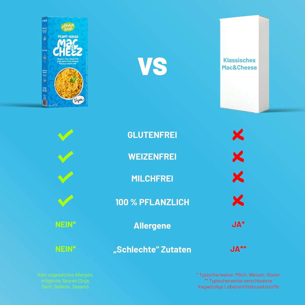 Cultured Foods Vegan 3-er Set Macaroni au fromage végétalien, sauce Gouda, sauce cheddar, Laktosefrei sans gluten MAC & CHEEZ CHEATCHEEZ