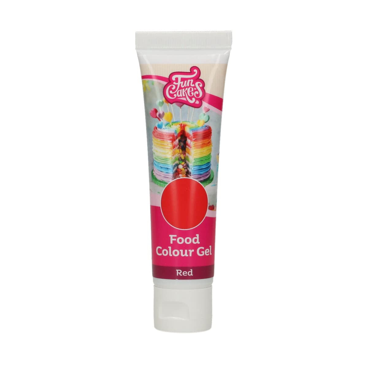 Colorant alimentaire Funcakes, gel rouge : Colorant alimentaire très concentré pour pâte, crème, fondant et pâte d'amande. Dosage facile. Une seule goutte pour créer des couleurs vibrantes. Halal. 30g.