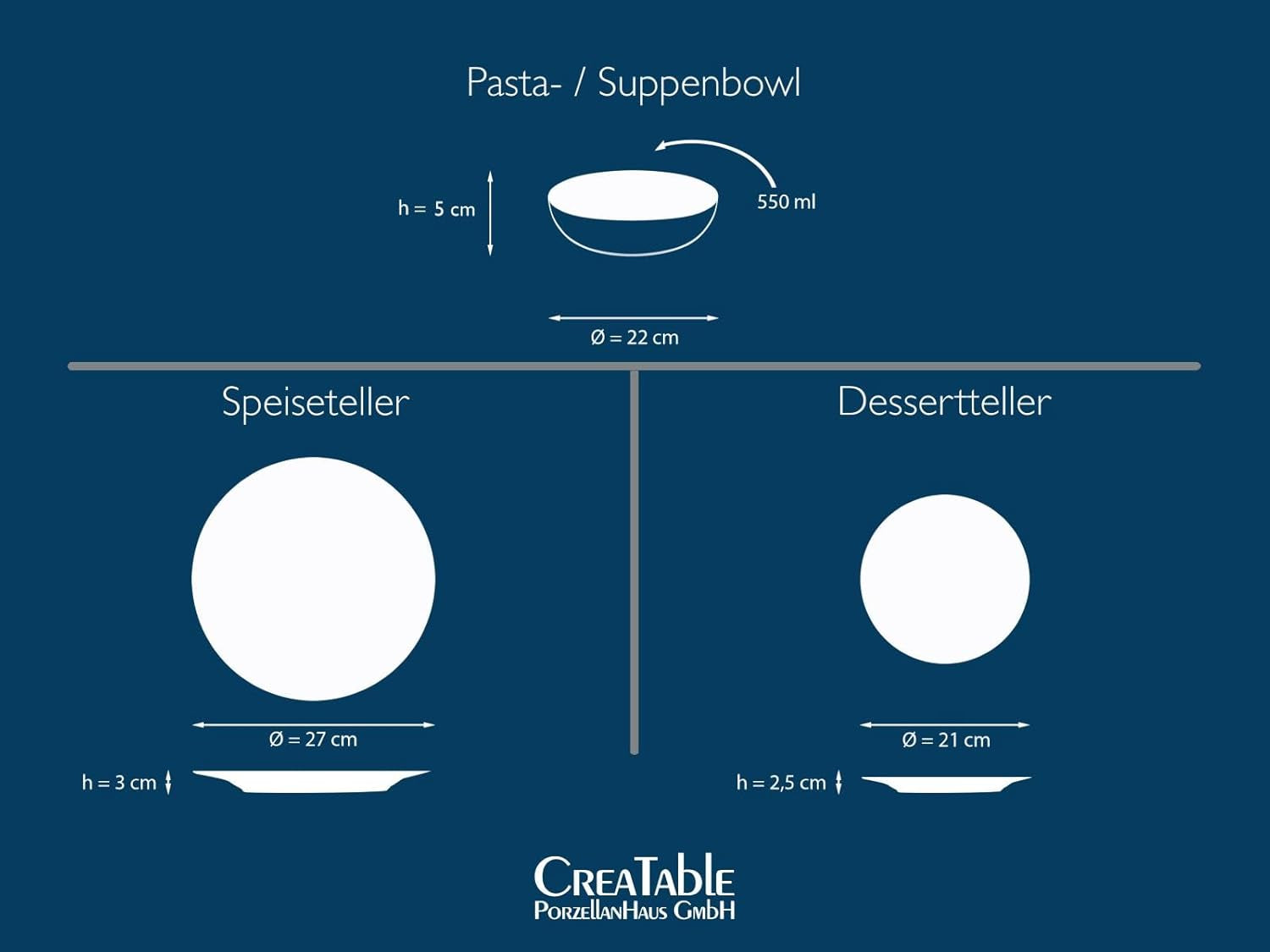 CreaTable, 13139, série Catania, service de table 12 pièces, service d'assiettes en porcelaine, passe au lave-vaisselle et au micro-ondes, fabriqué au Portugal