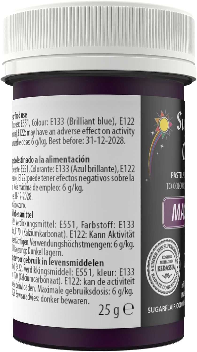 Sugarflair Pasta Colorant Alimentaire Magenta Pastel, Colorant Alimentaire pour Pâtes, Fondant et Massepain, Couleurs Spectrales Concentrées - 25g