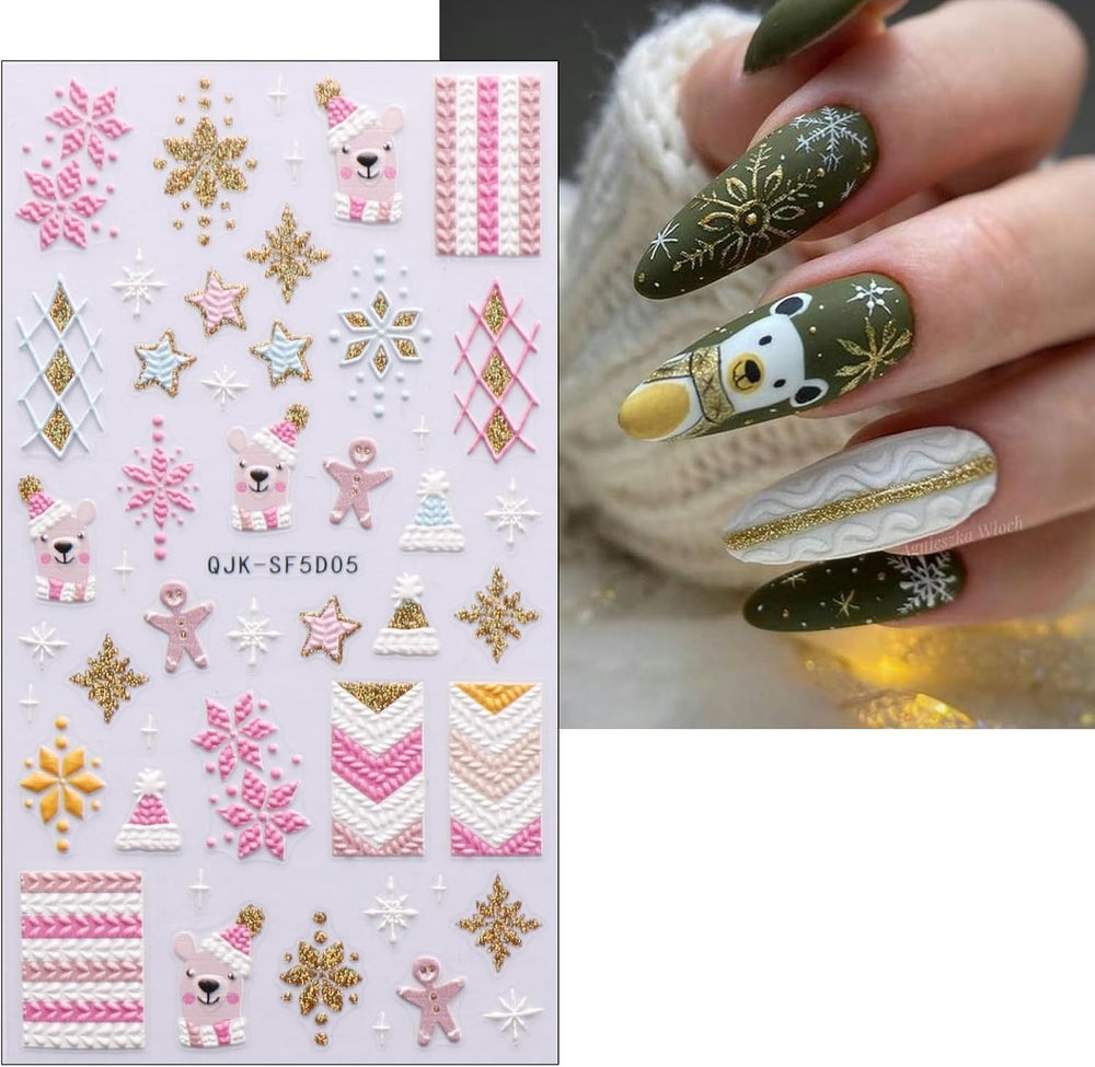 Autocollants pour ongles 3D de noël, 4 feuilles d'autocollants pour ongles 5D, stéréoscopiques, décorations, accessoires de conception d'ongles