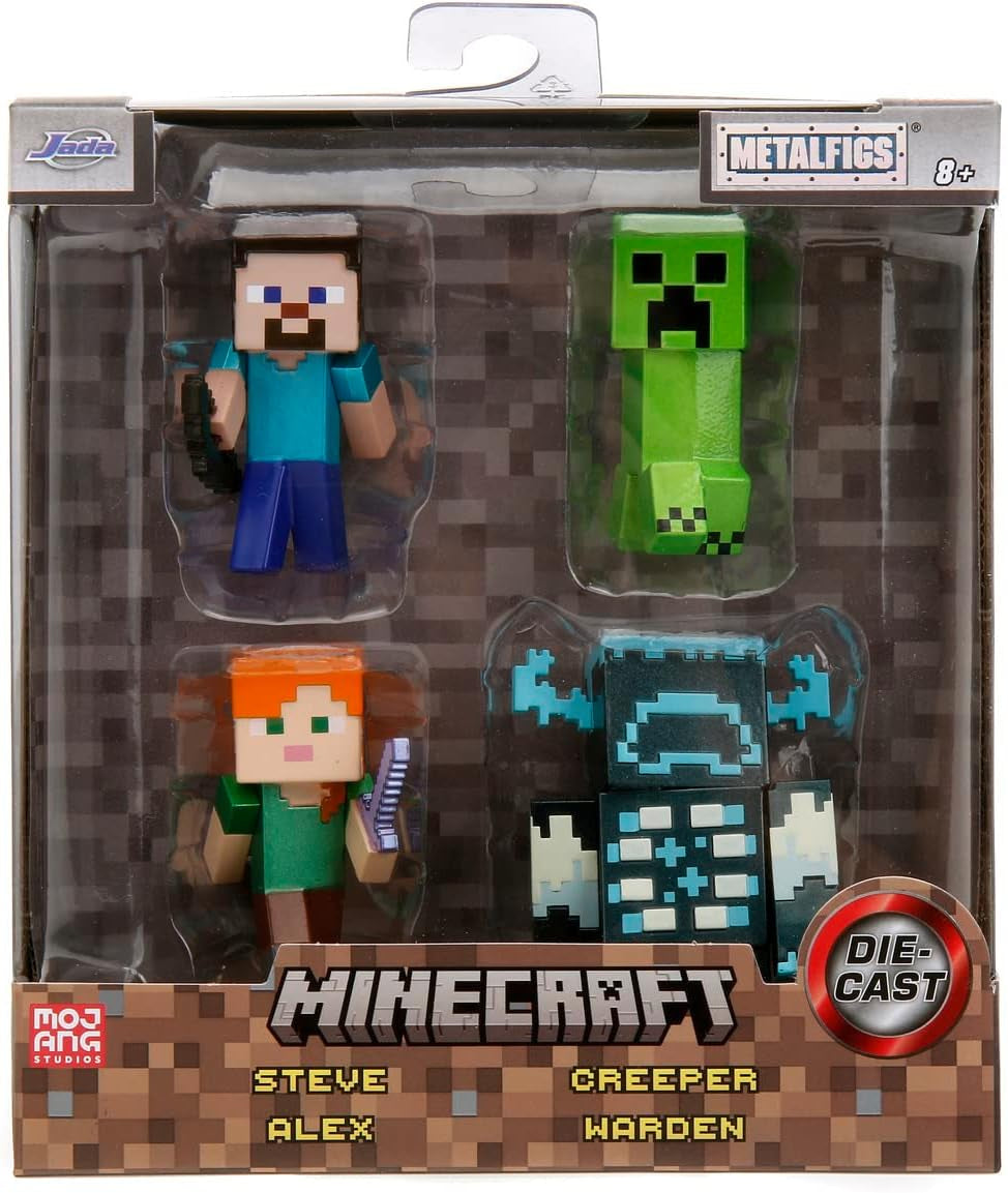 Jada Toys Ensemble de figurines Minecraft (4 pièces) en métal - Figurines à collectionner Minecraft Caves & Cliffs (Steve, Alex, Creeper et Warden) pour les joueurs et les collectionneurs 8+ 6 cm chacune Figurines d'action Naty Shop Titre par défaut