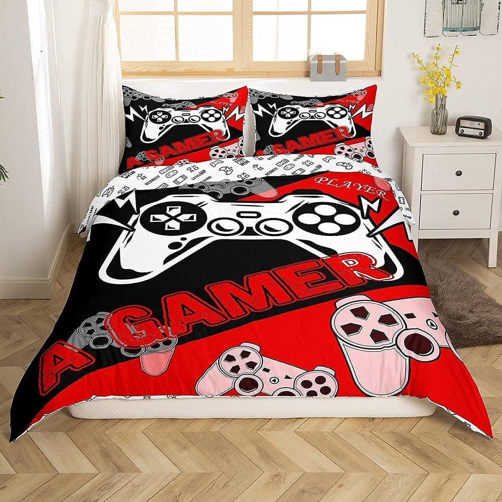 Parure de lit Gamer pour jeunes 155 x 220 cm, housse de couette pour enfants, adolescents, hommes, jeux vidéo, décoration réversible, housse de couette, vert, contrôleur de jeu rétro, housse de couette blanche Luxus, 2 pièces