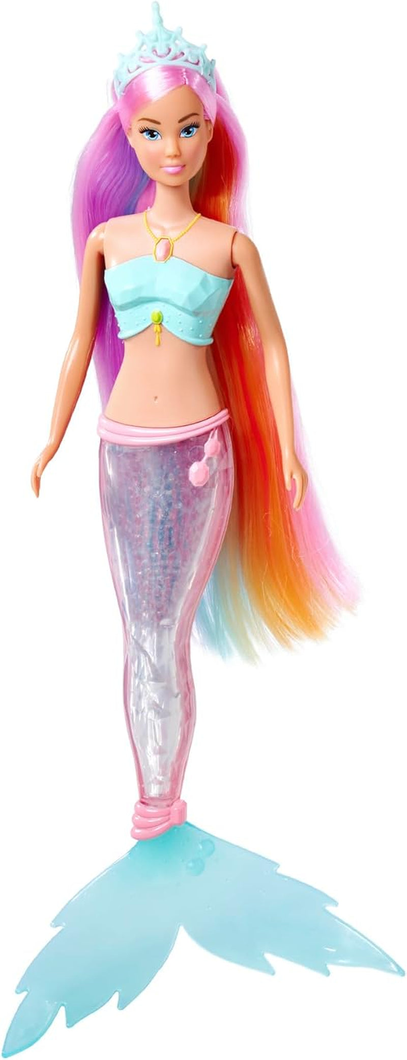 Steffi Love Magic Rainbow Mermaid, poupée sirène avec fonction de lumière arc-en-ciel magique et cheveux extra longs, 39 cm, à partir de 3 ans