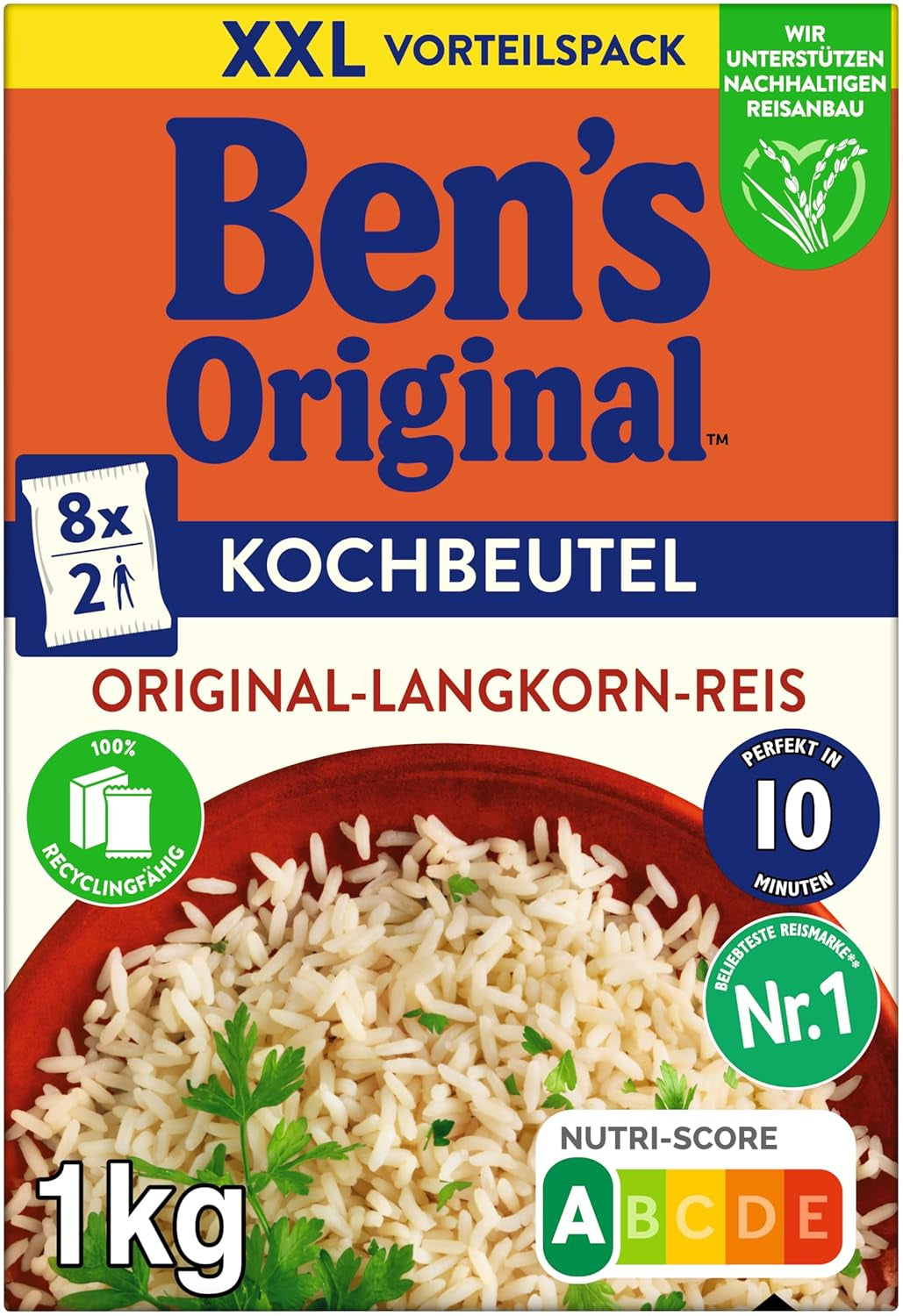 Riz à grains longs BEN'S ORIGINAL™, bouilli en sachet, 10 minutes, 6 x 1 kg