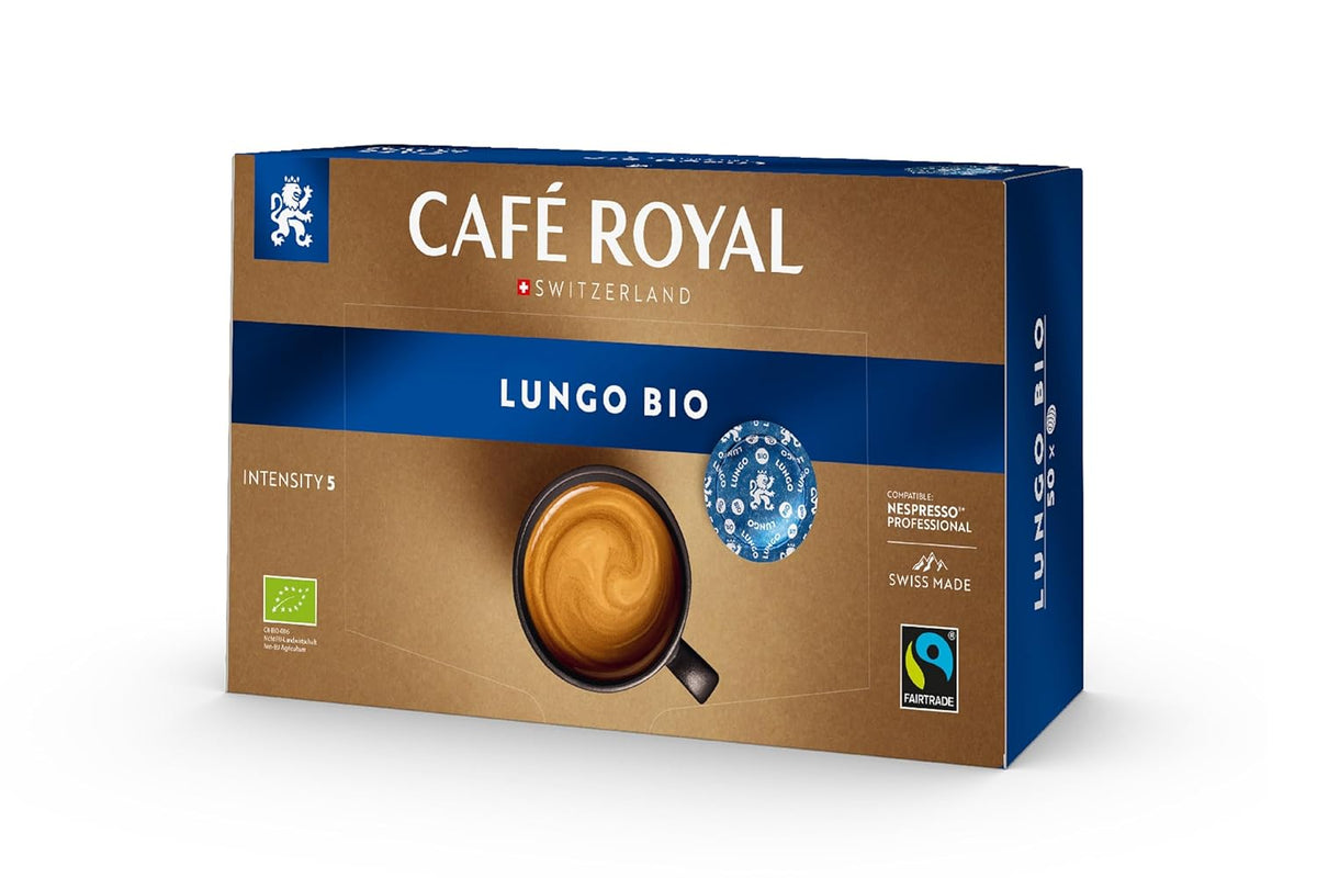 Café Royal Professional Pads, Bio Lungo, 50 Nespresso (R) Professional compatibles Pads for Office and Gastronomie, Bio et Fairtrade zertifiziert, 100 Prozent Arabica, Intensité 5
