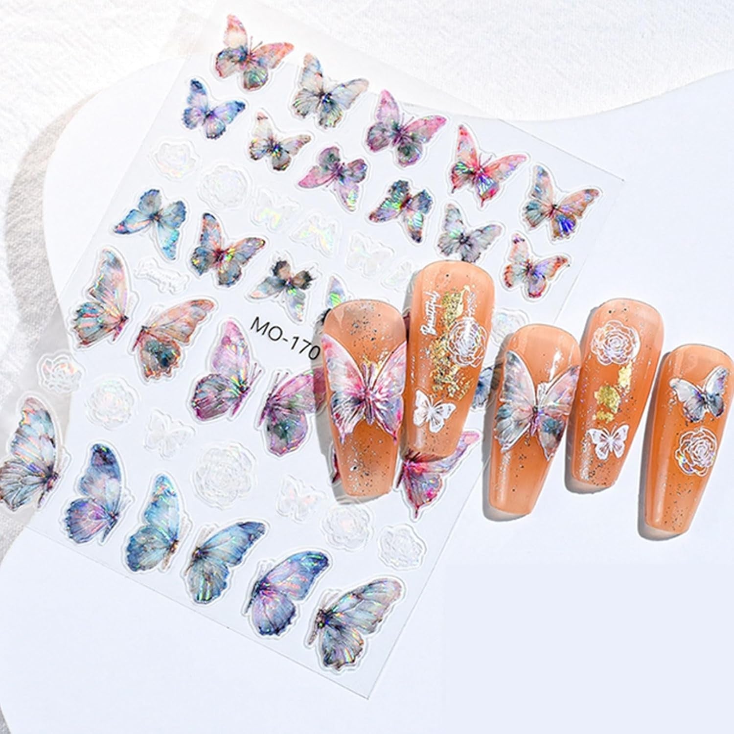 3 Stück Nagelsticker, Selbstklebend Glänzend Aurora Schmetterling Nagelsticker, Farbe Erleichterung Schmetterlinge Nagelsticker, Nail Art Dekoration Nagel Design Zubehör, Für Frauen Nagel DIY Art