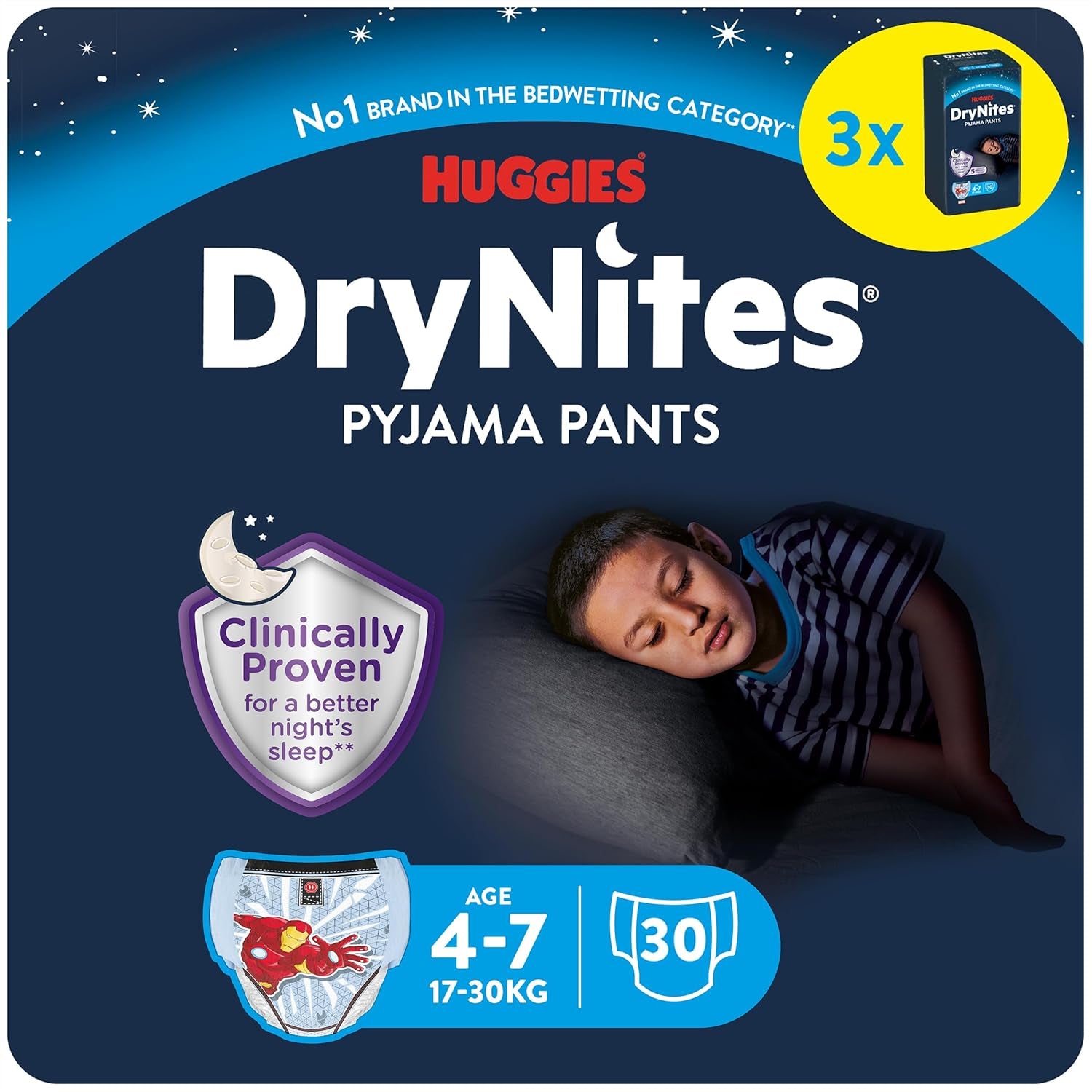 DryNites Couches absorbantes pour énurésie nocturne pour garçons de 4 à 7 ans (17 à 30 kg), paquet mensuel géant, 64 unités