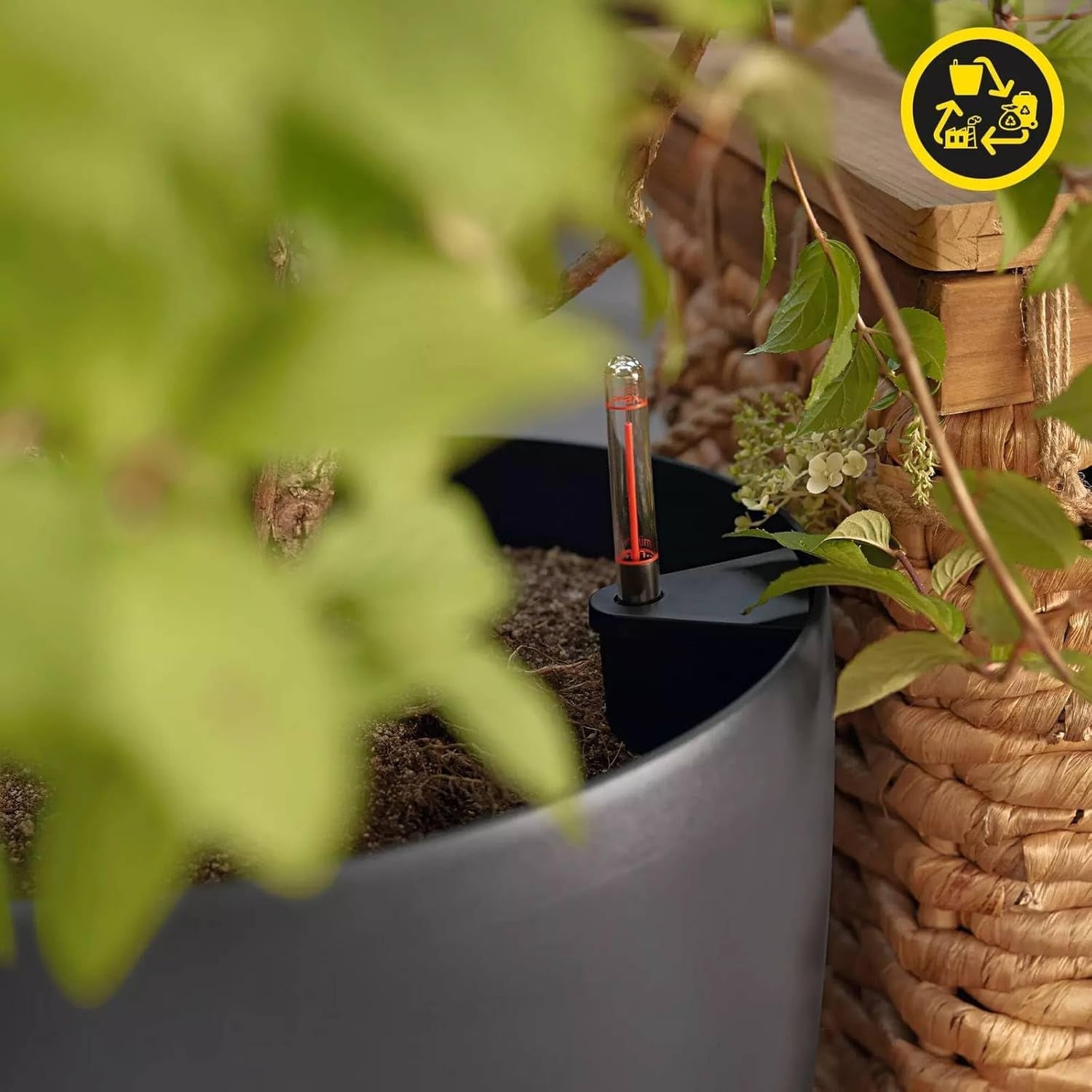 Jardinière LECHUZA Classico Couleur ECO 60 Gris Foncé | Jardinière avec système d'arrosage et indicateur de niveau d'eau | Fabriqué à partir de plastique 100 % recyclé | Finition mate | Ø60 x 55,5 cm | 18955