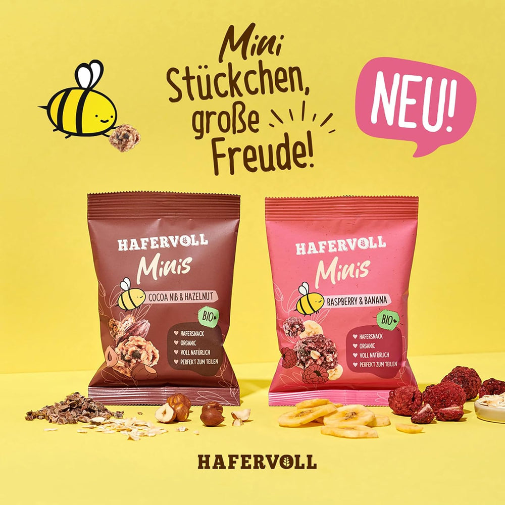 HAFERVOLL Minis Colza et Banane 8x 65g - Certifié bio, au miel, sans sucre ajouté, parfait à partager