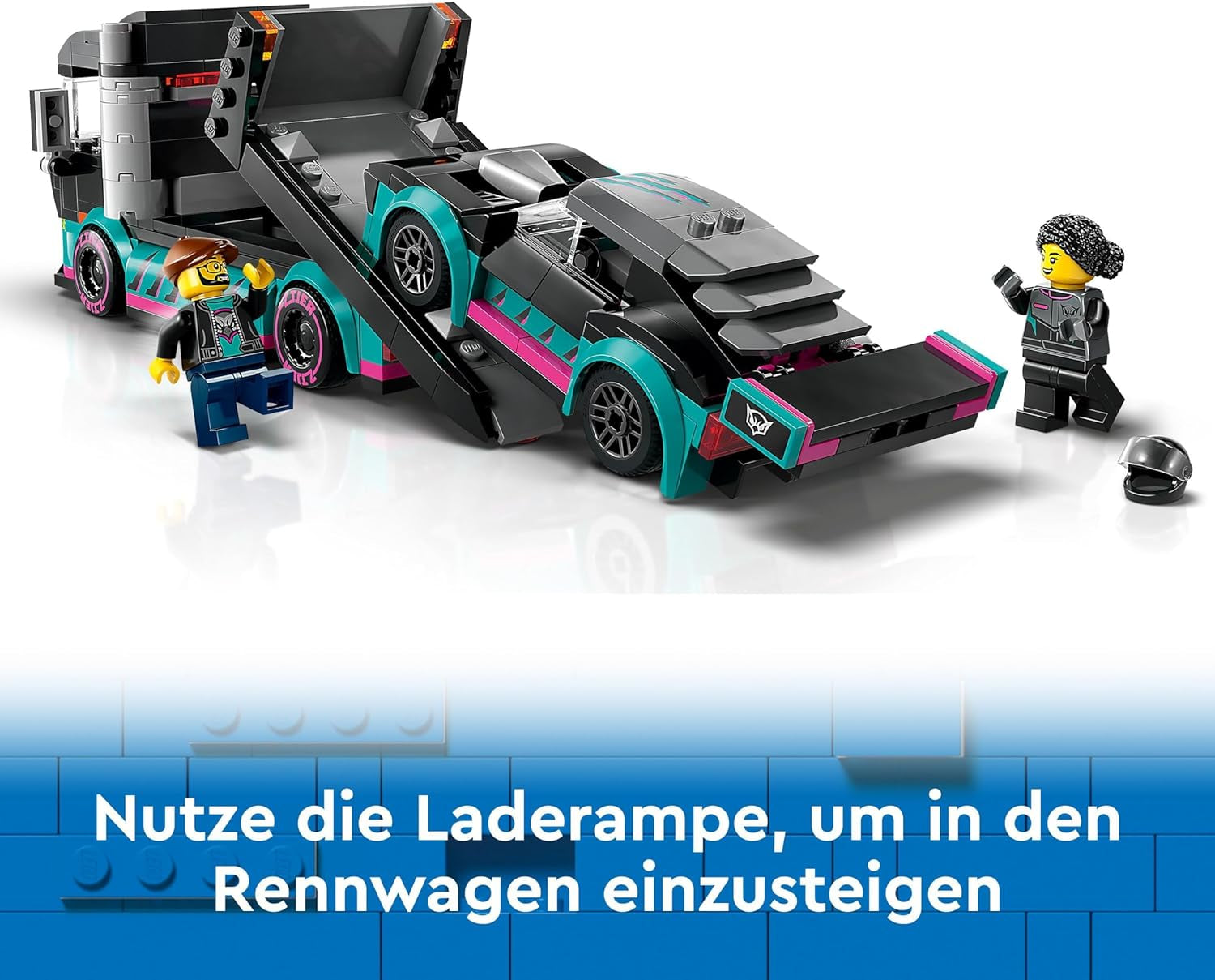 LEGO City Car Transporter avec voiture de course, camion jouet avec rampe de chargement réglable et voiture de course, jeu de construction avec 2 figurines, pilote de course et chauffeur de camion, pour les enfants à partir de 6 ans 60406 Jeux de construction Besuche den LEGO-Store