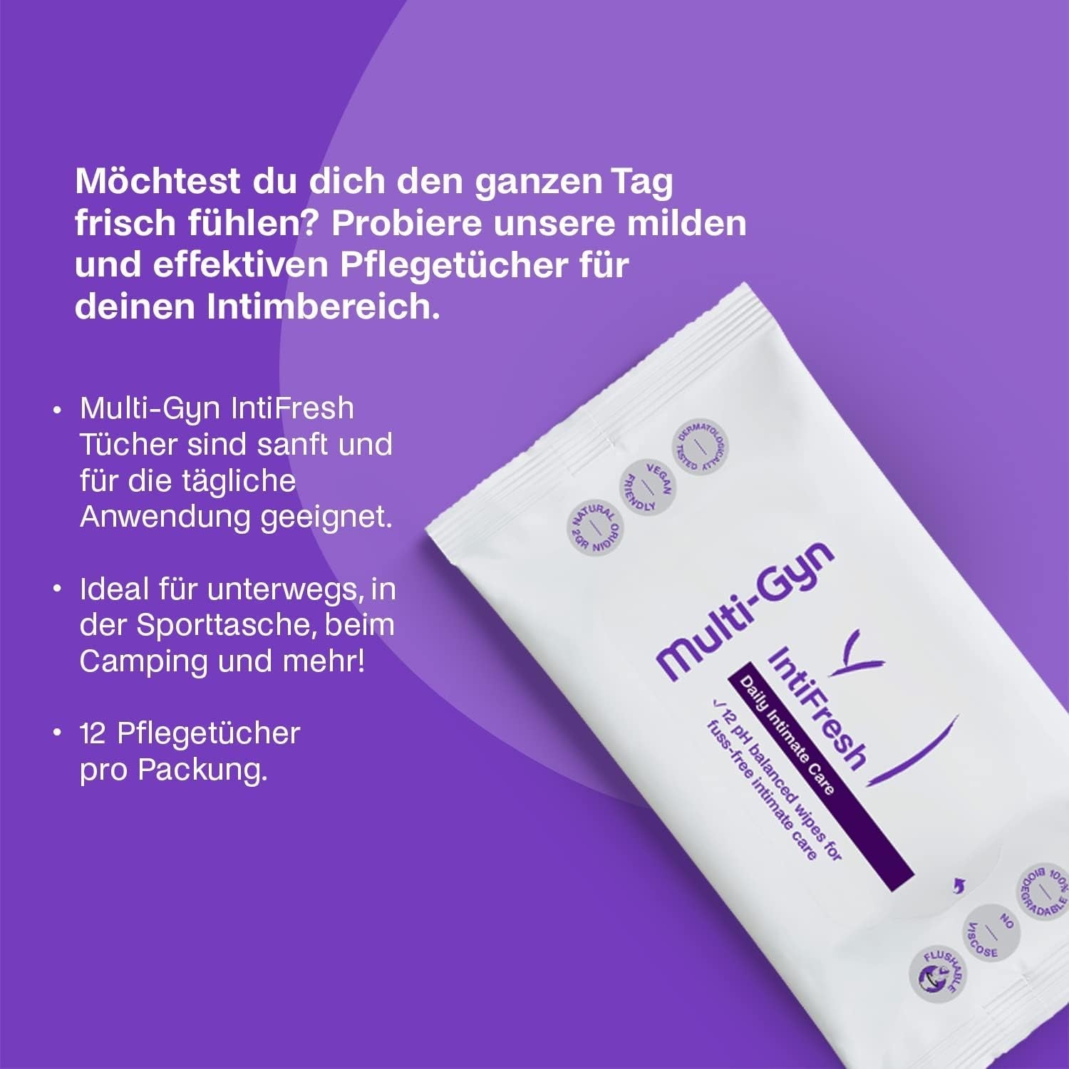 Multi-Gyn Intifresh, lingettes intimes à usage externe, 12 lingettes humides