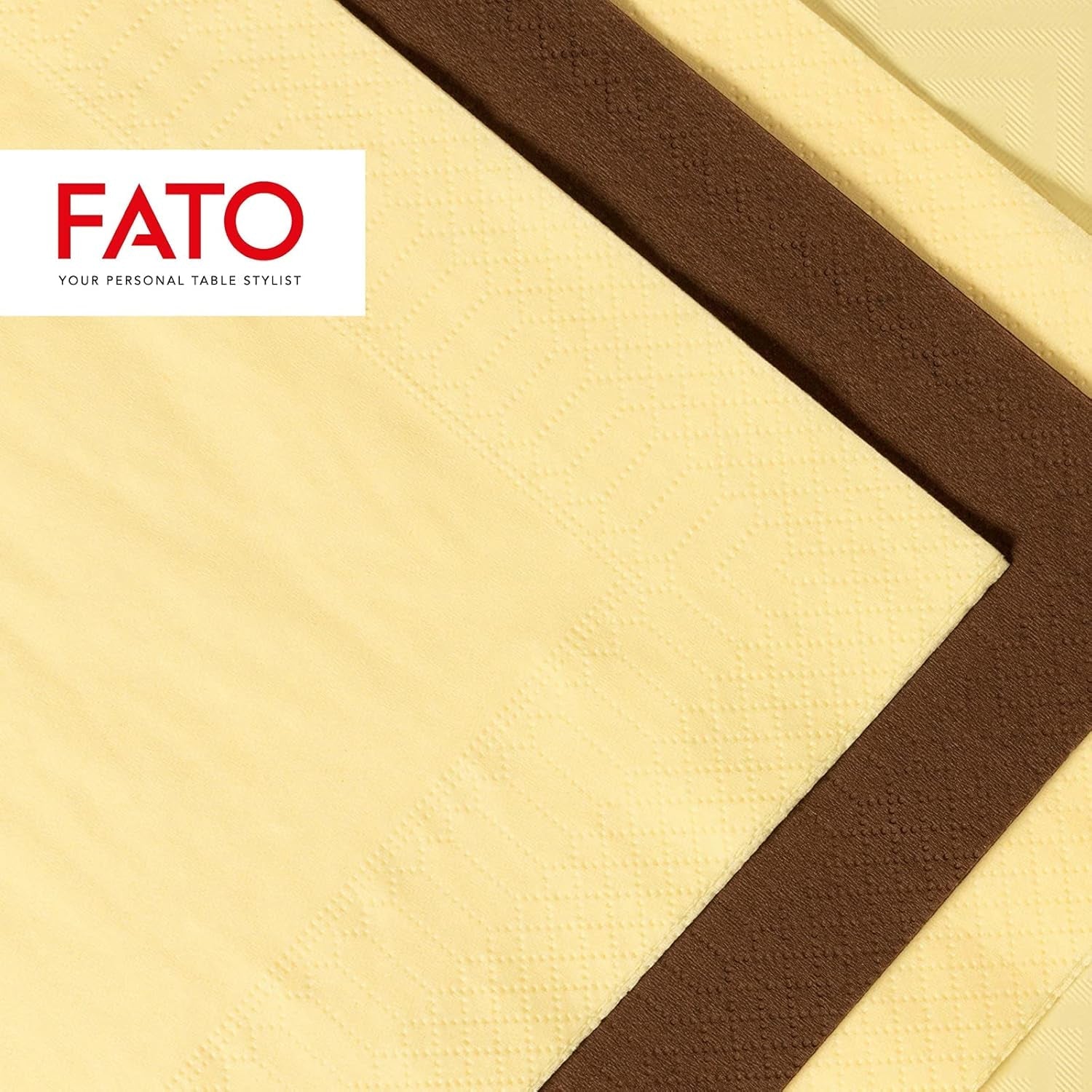 Fato - Serviettes en papier jetables, idéales pour les déjeuners et buffets décontractés, paquet de 50 serviettes, taille 33 x 33, 4 plis, 2 épaisseurs, couleur champagne, papier 100 % pure cellulose, FSC