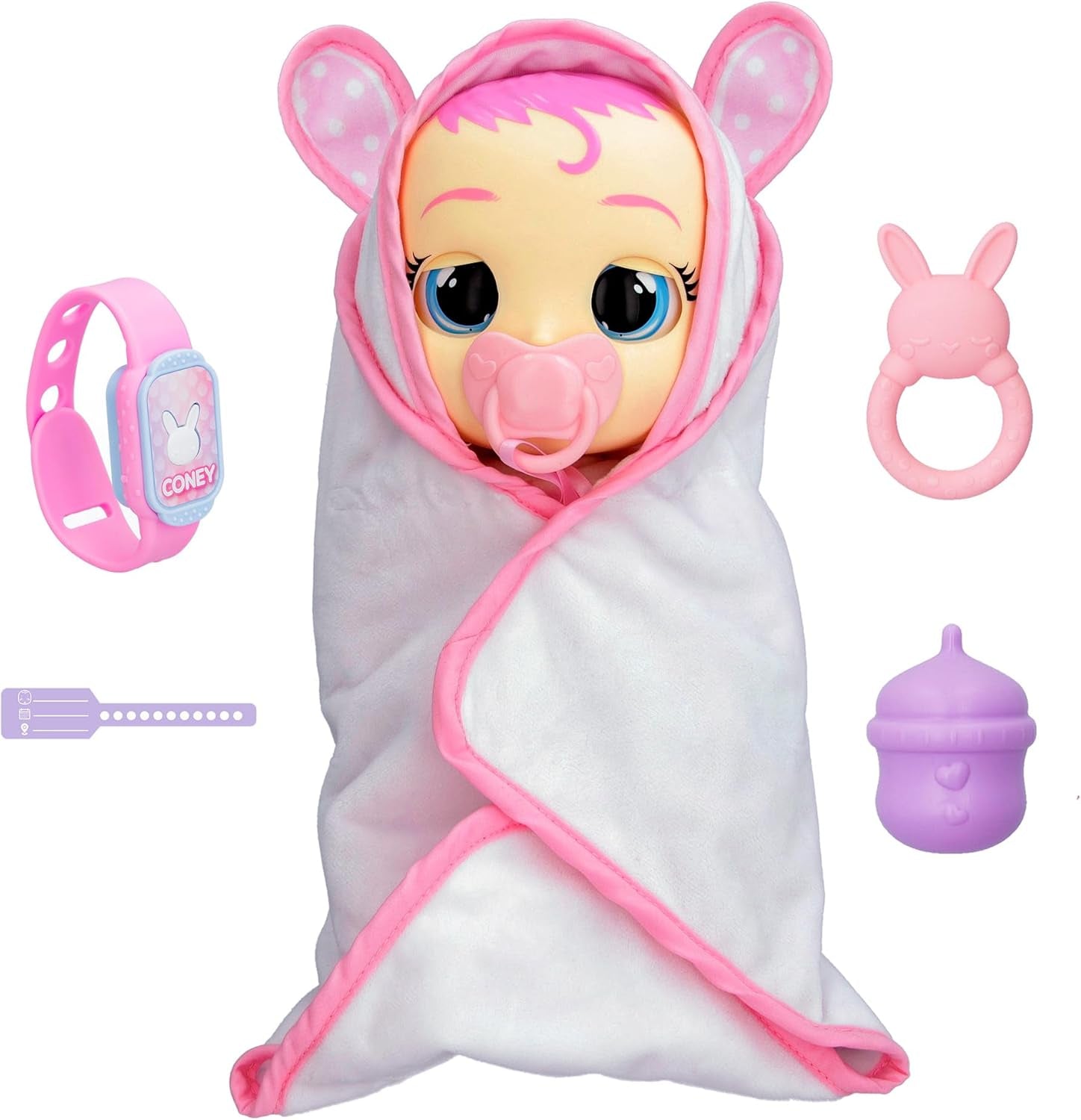 Cry Babies Magic Tears Newborn Coney-Deluxe interaktive Puppe Neugeborenen Puppe mit einem magischen Armband, die echte Tränen weint, Babyzubehör enthält. -Geschenk Spielzeug für Kinder ab 18 Monaten