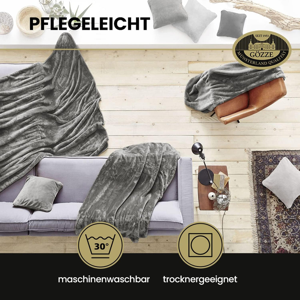 Gözze - Couverture Confortable Sensation Cachemire Premium, 500 G/M², 180 X 220 Cm - Lits et Couvertures moutarde Besuche den Gözze-Store