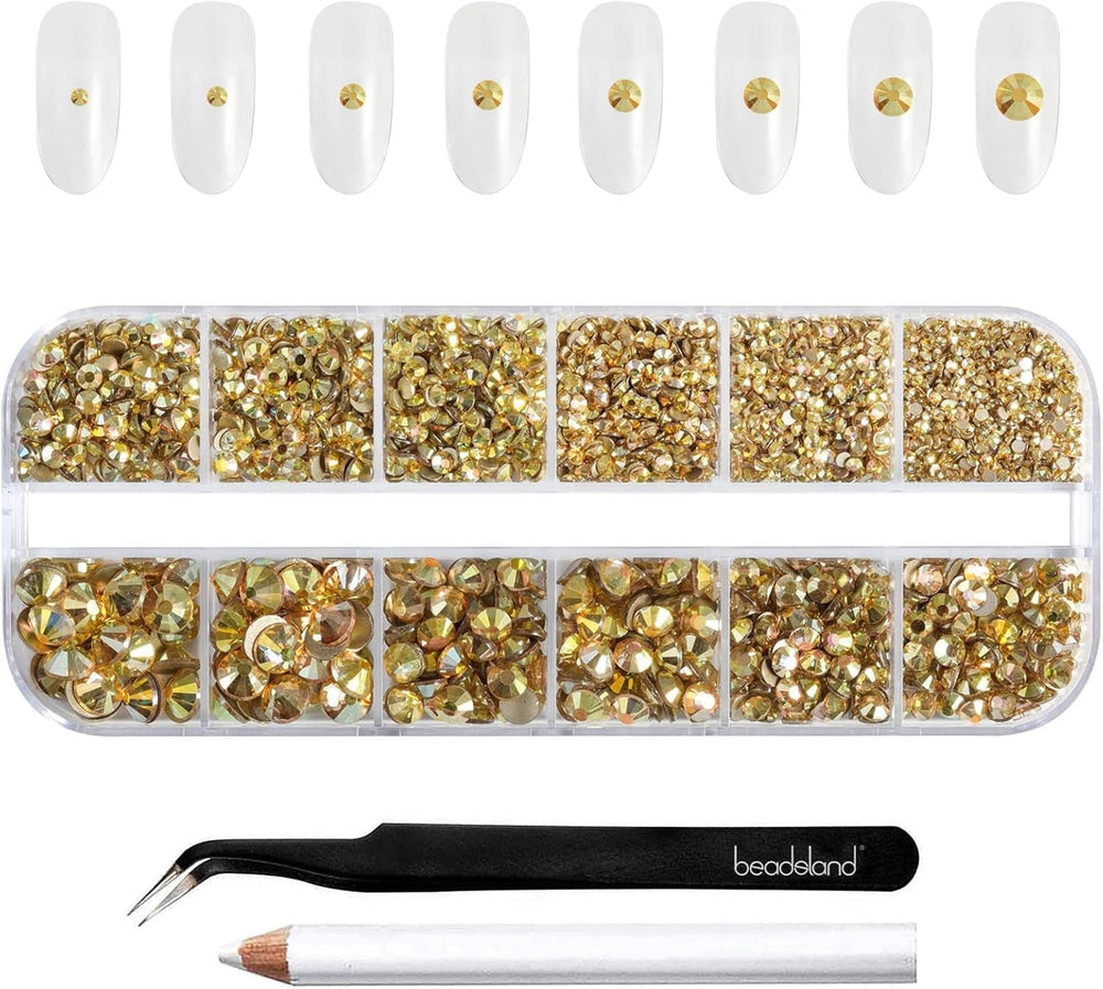Beadland 2500Pcs Verre Nailart Strasssteine ​​​​Kristall Flatback Edelsteine ​​​​Runde, ​​​​pour Handwerk Gemischt 8 Größen SS4 ~ SS30 Mit Picking Pinzette Und Stift (Kristall Weiss)