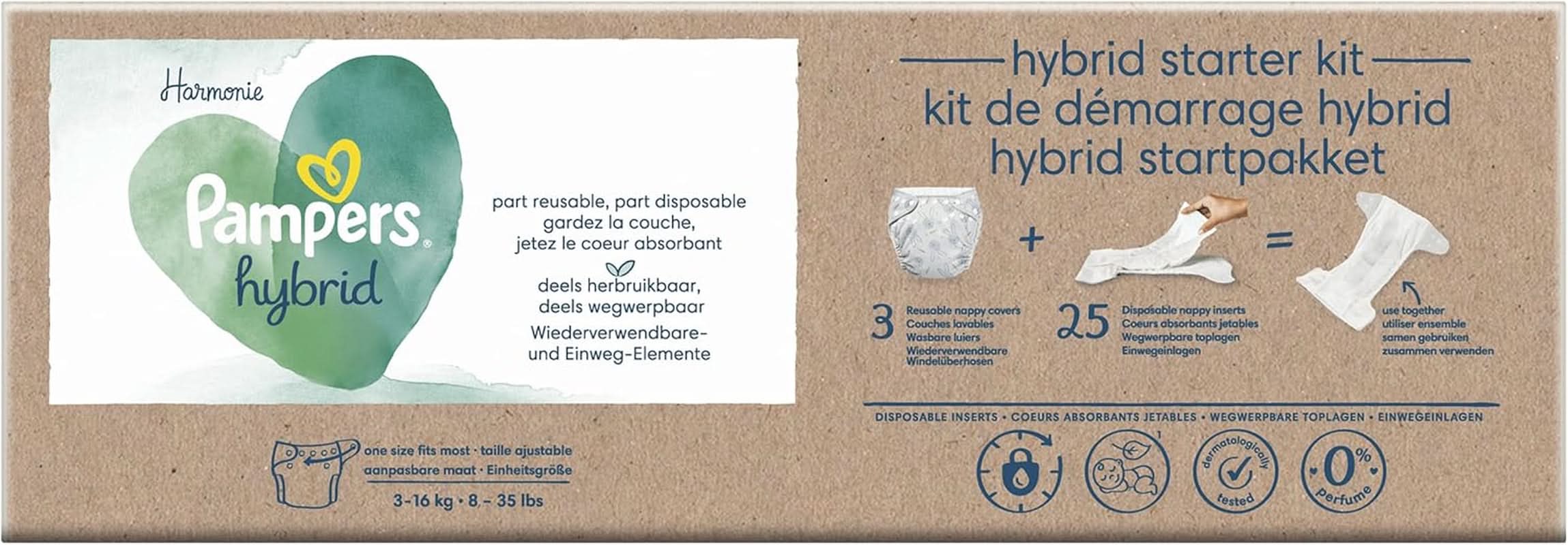 Pampers - Harmony Hybrid Starter Pack, 3 couches lavables + 25 lingettes jetables - 1 pack Mère et Bébé Naty Shop