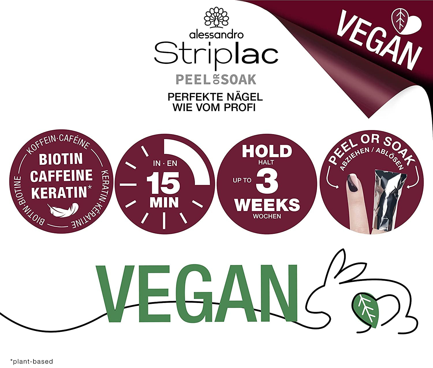 alessandro Striplac UV-Nagellack Flat White – Facile et facile à utiliser – Application facile grâce à la technologie Peel-Off – Vegan et sans alcool – 8 ml