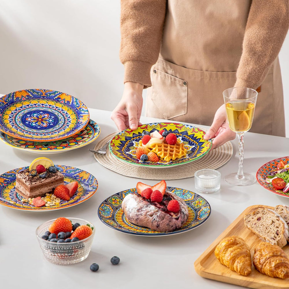 Lot de 6 assiettes à dessert, Vancasso KRVI pour 6 personnes, Ø 22 cm, passent au lave-vaisselle et au micro-ondes, assiettes à pâtes, assiettes à petit-déjeuner, assiettes à gâteaux