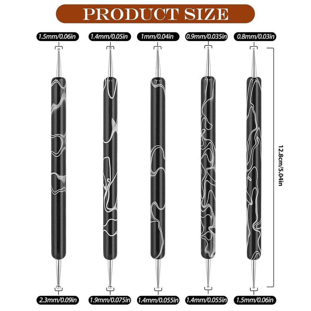 5 pièces d'outils de pointage de conception d'ongles, outil de travail de peinture, pointe de broche, outil de marbrage, outil de marbrage pour manucure de vernis à ongles, noir