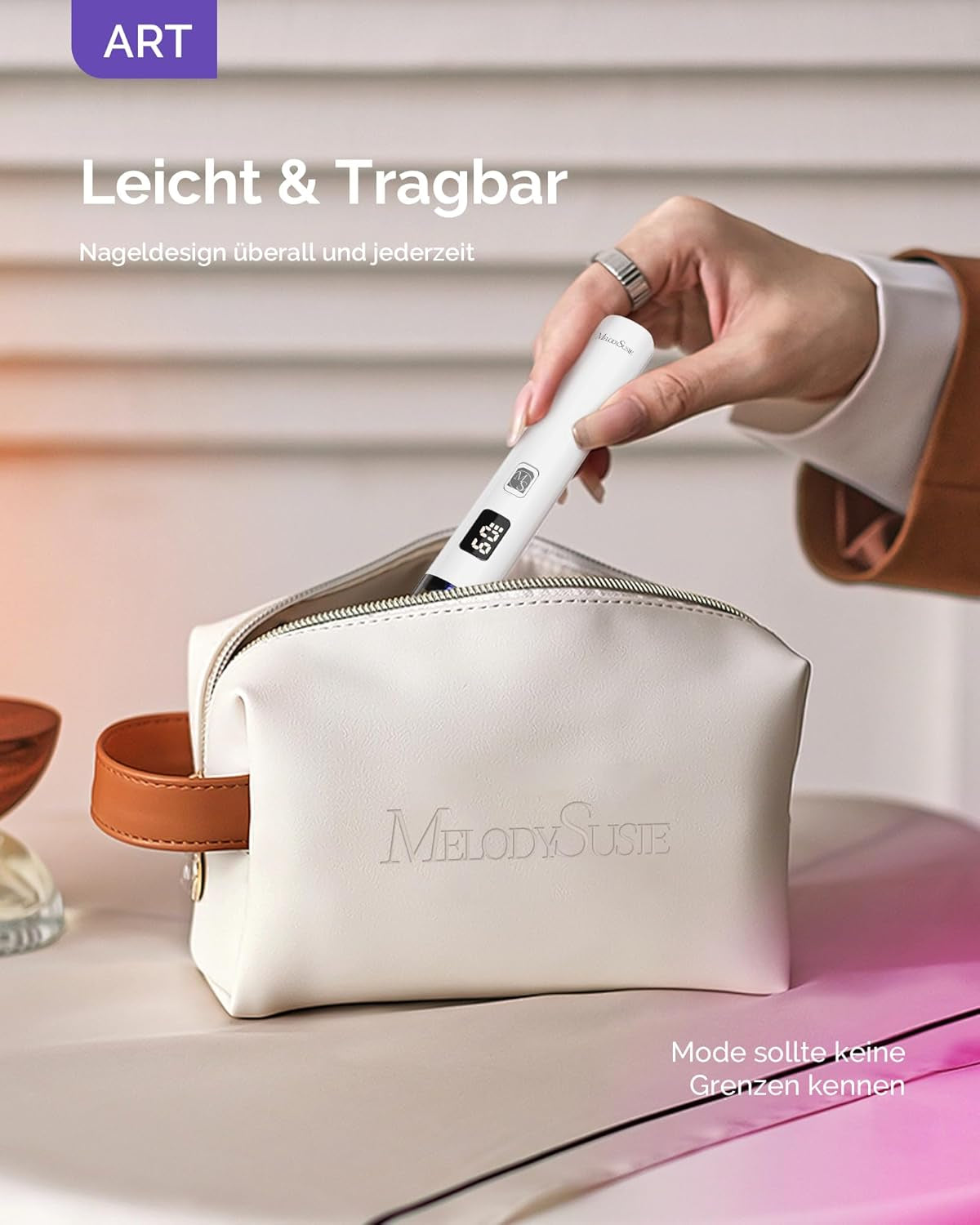 Melodysusie Lampe UV portable avec support pour ongles en gel, mini lampe UV LED rechargeable avec écran LCD, petite lampe UV portable avec 2 minuteries, sèche-ongles pour tous les types de vernis gel UV (blanc)