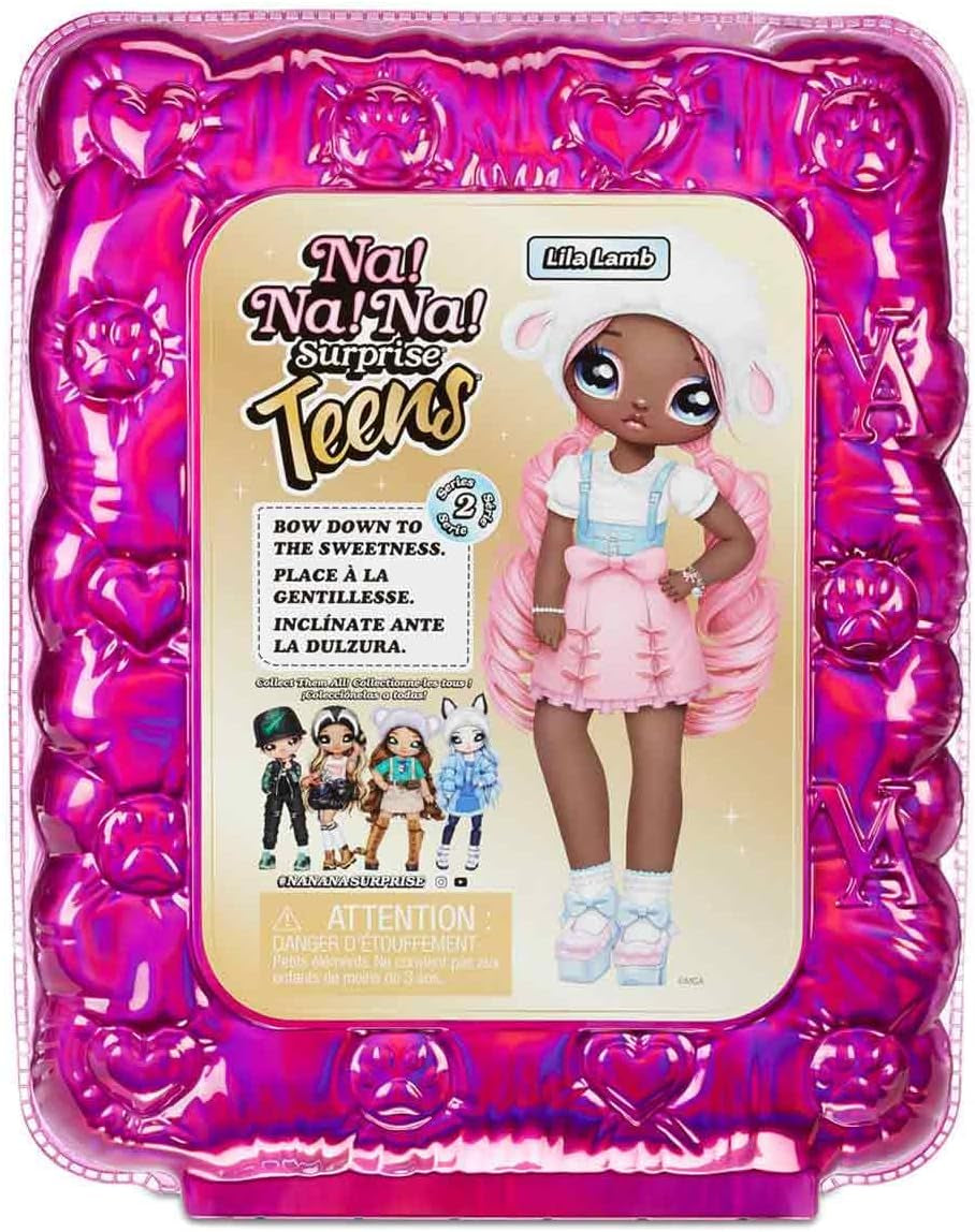N / A! N / A! N / A! SurpriseTeens Modepuppe - Sammlerpuppe - Puppe en peluche douce 28 cm, inspirée du mouton - Aux cheveux roses - Lila Lamb