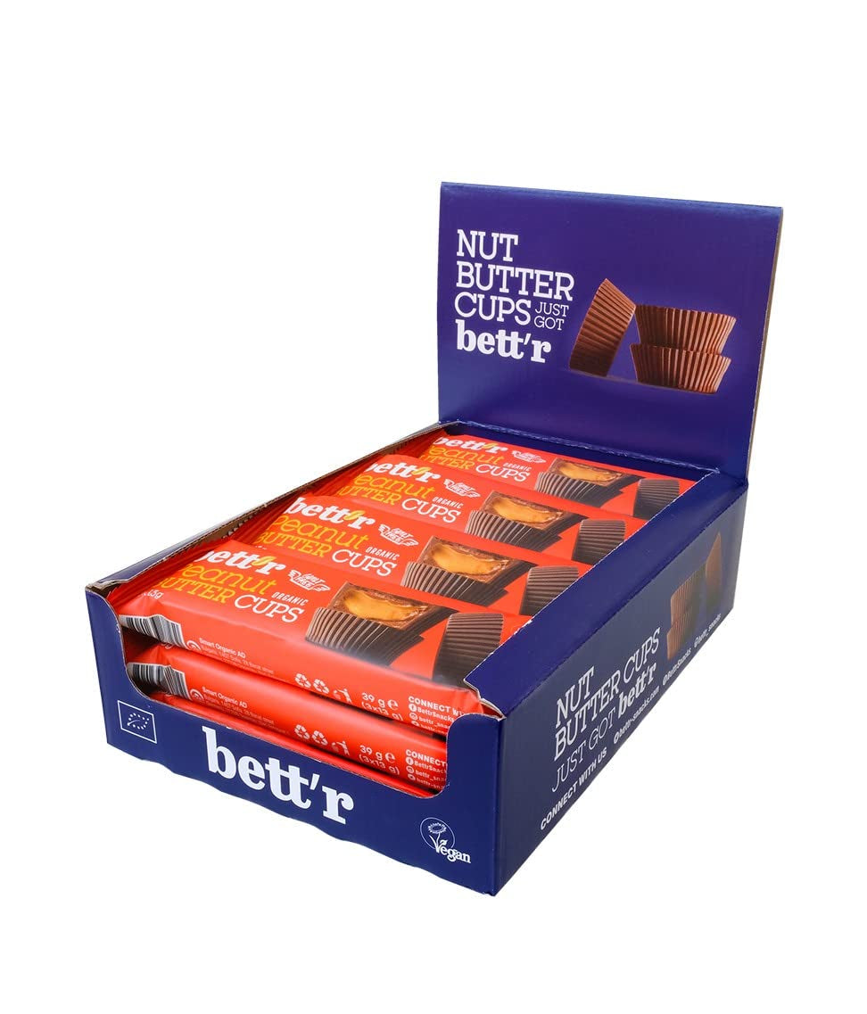 Boutons d'or aux noisettes biologiques sans culpabilité Bett'r. 100% végétalien, sans gluten et sans lactose - 12 x 39 g