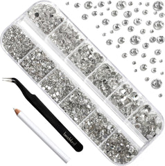 Beadland 2500Pcs Verre Nailart Strasssteine ​​​​Kristall Flatback Edelsteine ​​​​Runde, ​​​​pour Handwerk Gemischt 8 Größen SS4 ~ SS30 Mit Picking Pinzette Und Stift (Kristall Weiss)