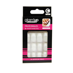 Glam'Up Paris - Faux Ongles - Couverture Complète - Facile à Utiliser - 24 Faux Ongles Par Boite + Double Adhésif - Forme Carré XL - N°3 - French manucure, Blanc