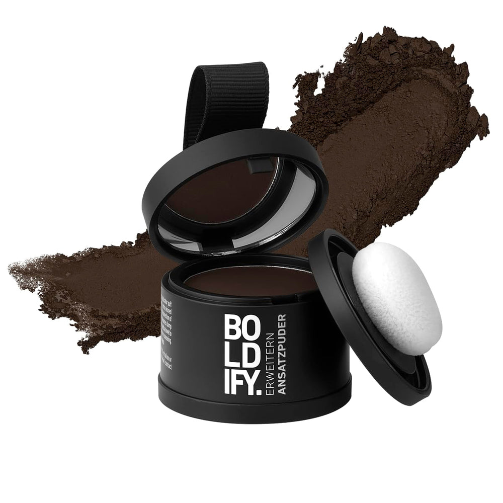 BOLDIFY Root Powder 4g - Correcteur de cheveux épaississant pour femmes et hommes 48h Couverture grise Maquillage imperméable pour dissimuler les racines (Noir) Naty Shop Teinture capillaire Brun foncé 4G (1 paquet)
