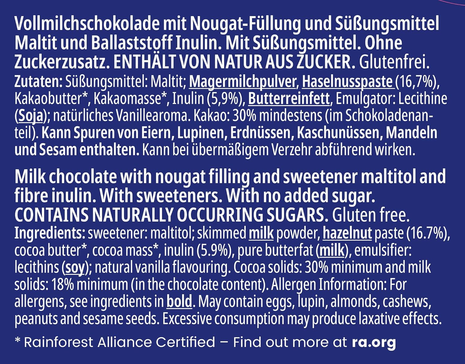 CHOCOLAT frankonia SANS SUCRE AJOUTÉ Nougat Chocolat, sans gluten, 100 g