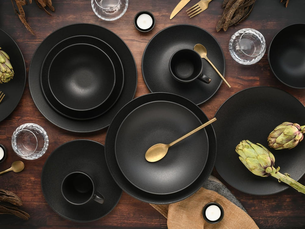 Creatable, 23146, Série SOFT TOUCH BLACK, Service de table 20 pièces, Service combiné en porcelaine, Passe au lave-vaisselle et au micro-ondes, Fabriqué au Portugal