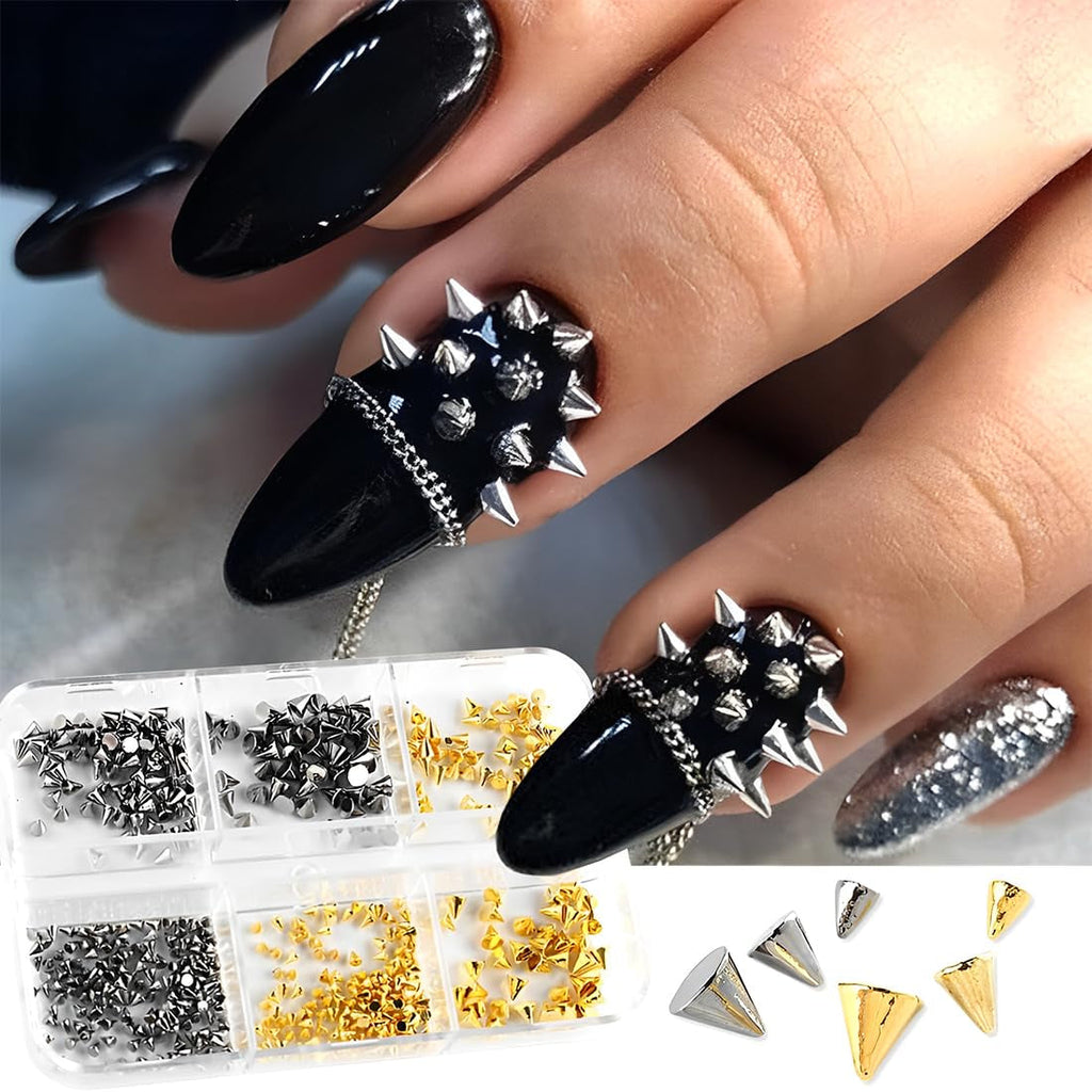 Mini Metall Nieten Punk Nail Charms Gold Silber Strasssteine Nägel Charm Kegel Spikes Nagelschmuck Glitzersteine Nail Art Studs Nagel Steine Legierung Nagelanhänger Rhinestones Nageldesign Zubehör