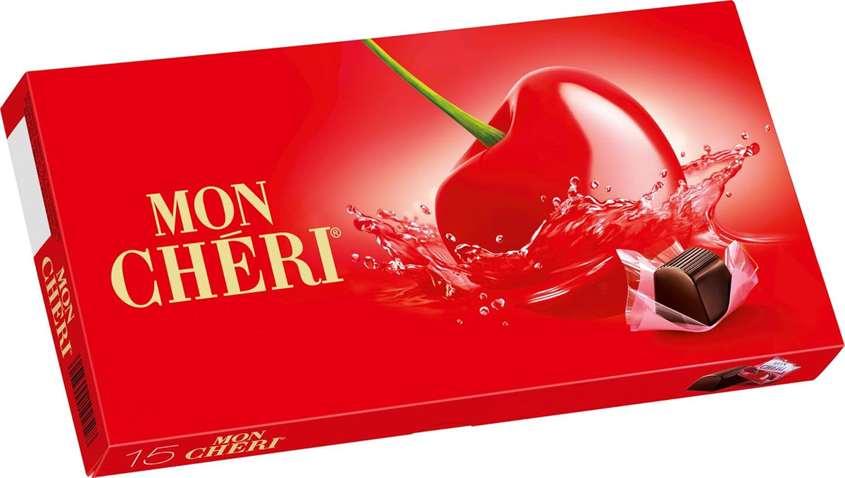 Ferrero Mon Chéri - Chocolat croquant, liqueur fruitée et cerise aromatique - Cadeau chocolat de Saint Valentin pour elle et lui - 1 paquet de 15 chocolats individuels