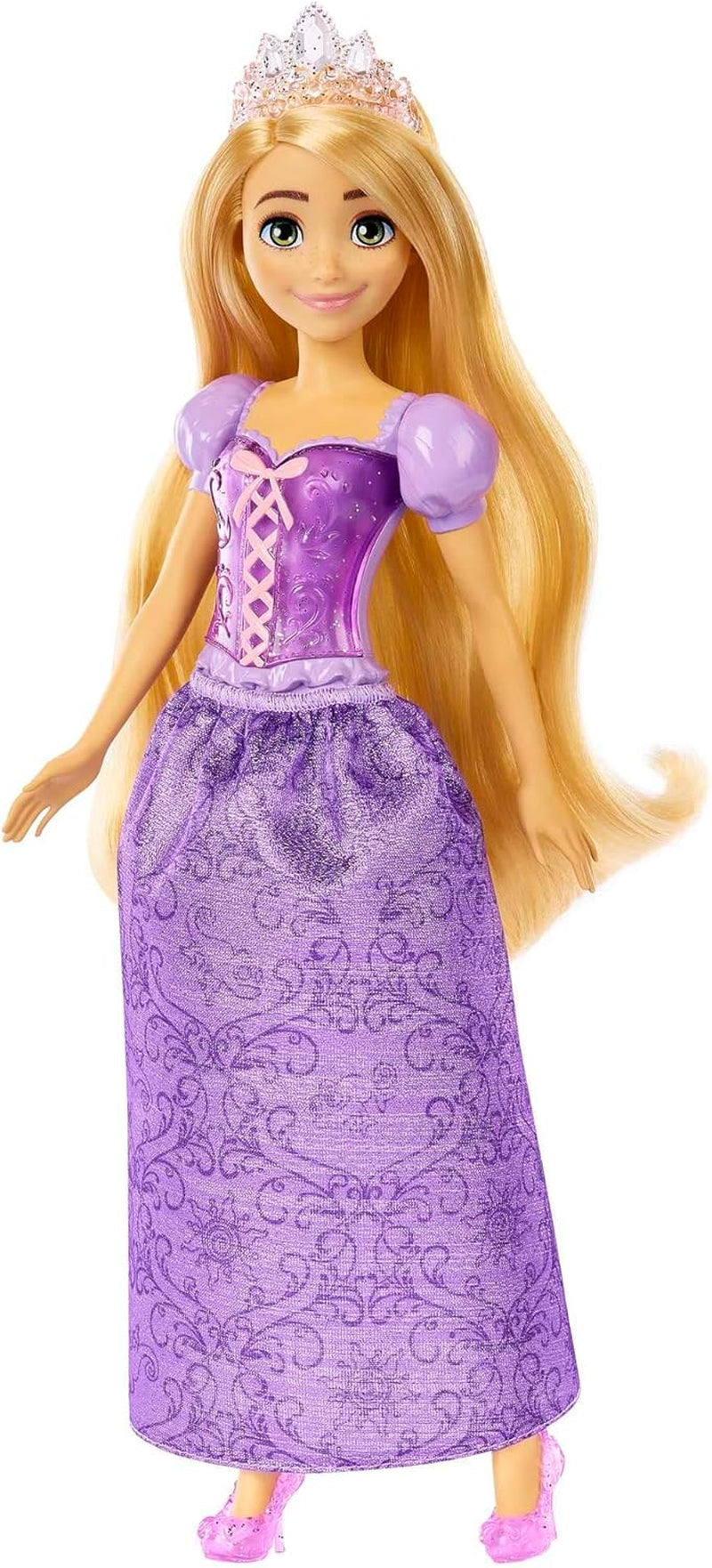 Mattel Disney Princess Rapunzel doll, Păr lung de coafat, Mobil, Pantofi și diademă detașabile, Cadouri Disney, Jucării de la 3 ani, HLW03 Papusi Naty Shop