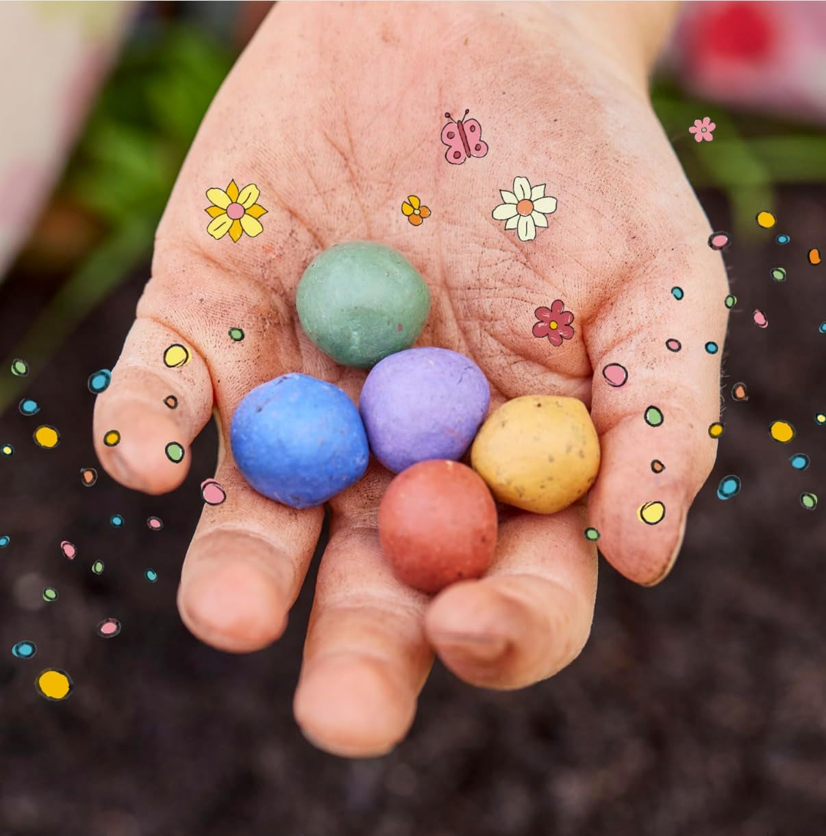 Bunte Blumenmurmeln "Frühlingsgruß" L 10 X5 Kleine Saatkugeln in Einem Tütchen Mit Blumenkorb-Motiv L Geschenk Zu Ostern, Im Frühling, Als Gastgeschenk Oder Als Dankeschön Für Erzieher, Lehrer