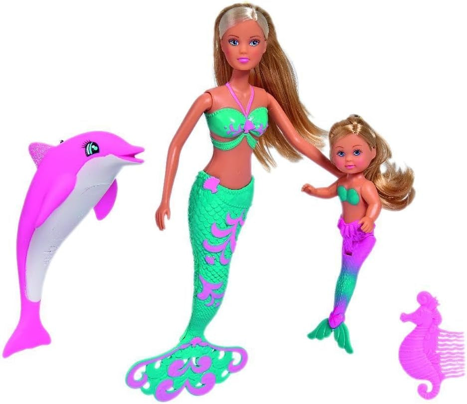 Simba 105733336 - Steffi LOVE Mermaid Friends Poupée Sirène Magique avec Soeur Evi, Figurine de Dauphin et Plus, Jouet pour Enfants à partir de 3 Ans Poupées Naty Shop