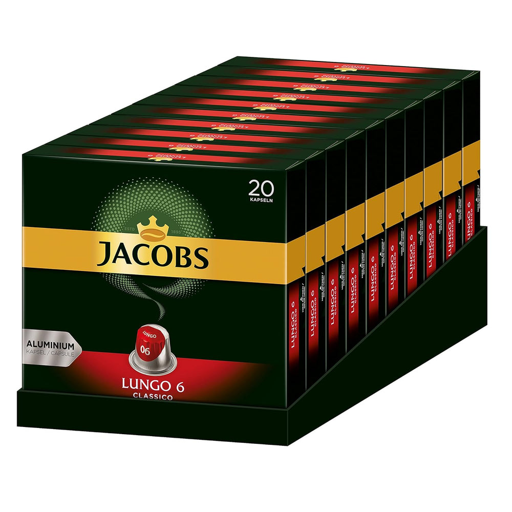 Cafés à café Lungo Classico, intensité 6 sur 12, 20 cafés compatibles Nespresso®*, 10 x 20 & Cafés Espresso Classico, intensité 7 100 cafés compatibles Nespresso®*, 10x10 cafés