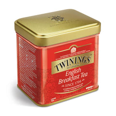 Twinings English Breakfast Tea Thé noir en vrac dans une boîte à thé Thé noir fort issu de feuilles de thé de haute qualité cueillies dans les meilleures plantations de thé du Sri Lanka et de l'Inde G, neutre, 100 grammes