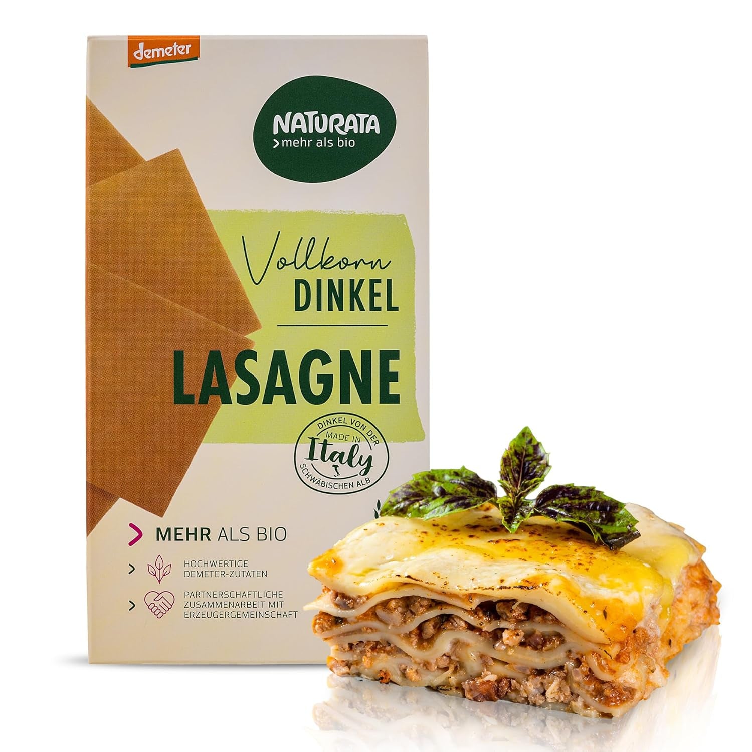 Feuilles de lasagnes à l'épeautre entier biologique, 250 g | Sort de Déméter des Alpes souabes | Saveur délicate de noix pour les lasagnes et les ragoûts