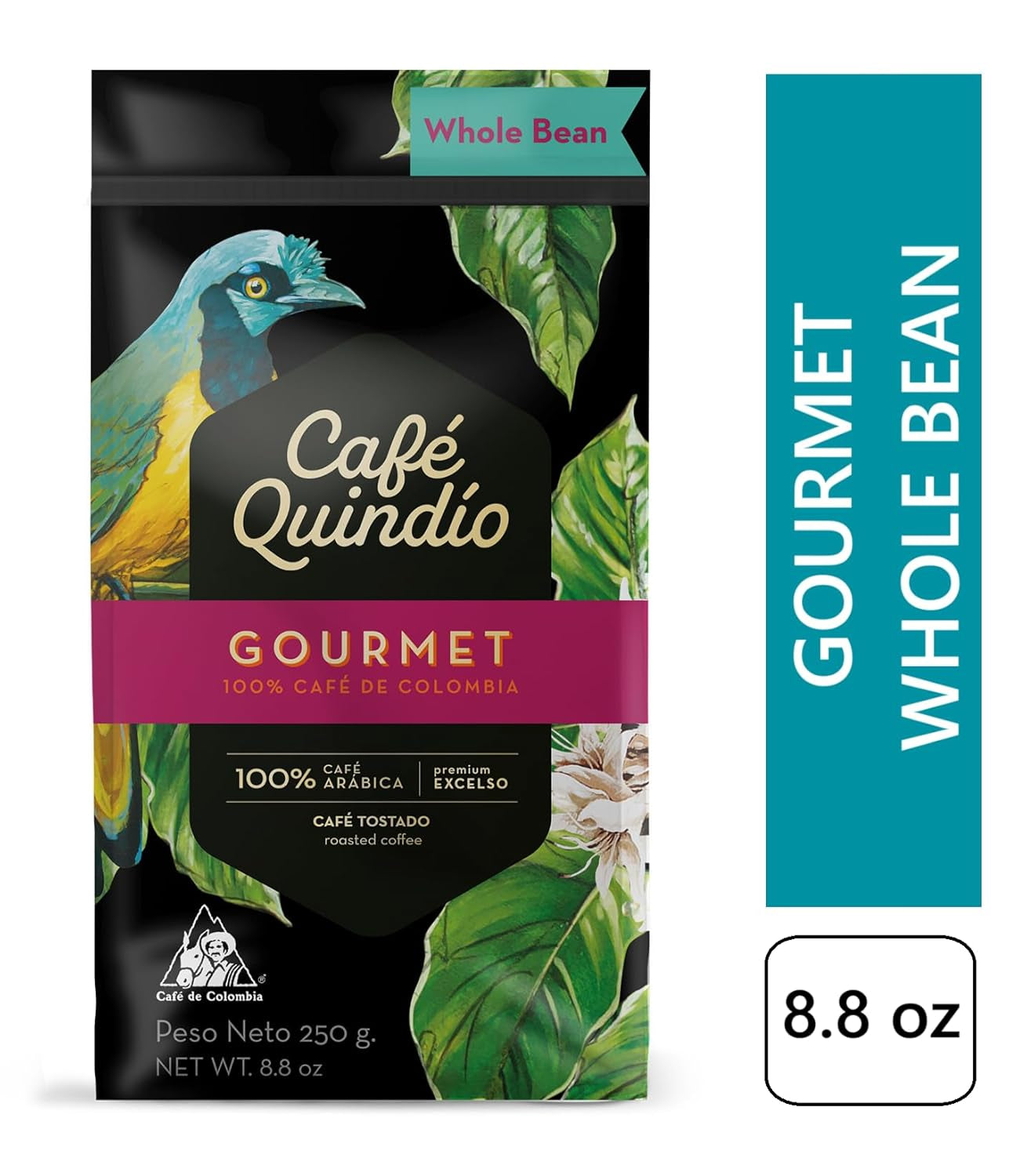 Cafe Quindio Gourmet - Café Spécial - Café en grains 100% Arabica, Colombie, 250g - idéal pour les machines à porte-filtre, les machines entièrement automatiques, le café filtre ou la presse française