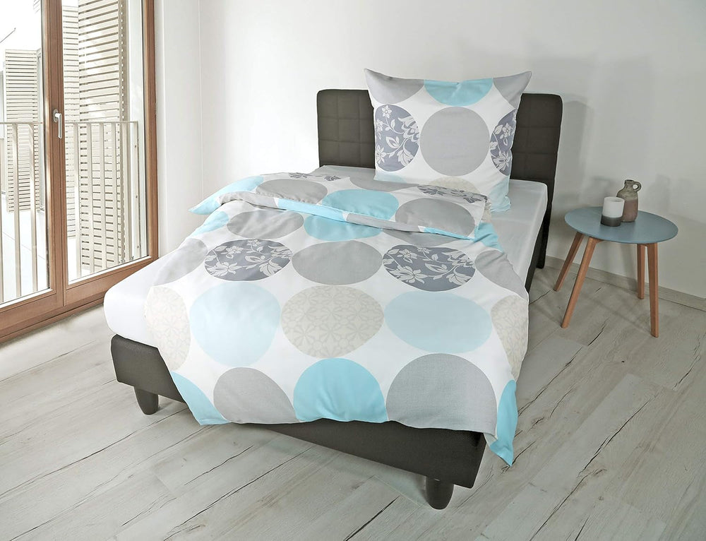 Lenjerie de pat Bierbaum, maco-satin, Conceput în Germania, model 6383 turcoaz 02, 155X220 Cm + 80X80 Cm, dimensiune confort Paturi si Cuverturi Besuche den Bierbaum-Store