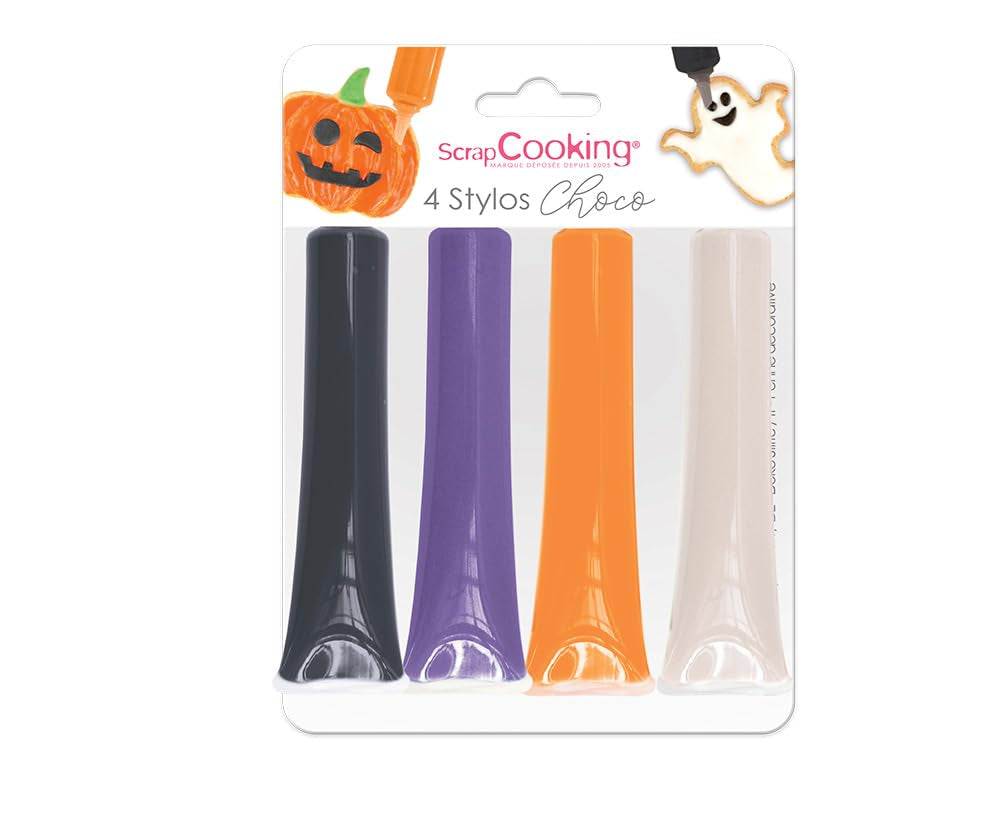 Scrapcooking - Lot de 4 crayons de chocolat Halloween - Noir, orange, violet et blanc - Colorants comestibles - Colorant alimentaire pour écrire - Écrire et dessiner sur les desserts, gâteaux et biscuits - 7064