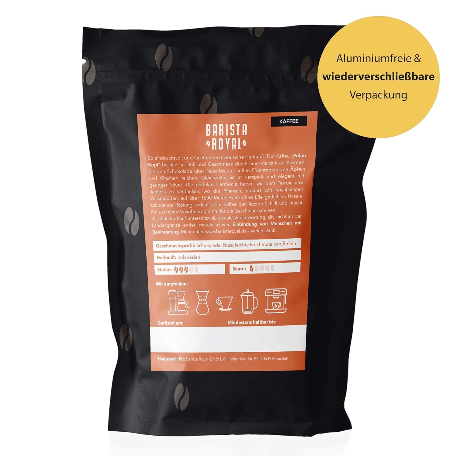 BARISTA ROYAL Boissons à café 1kg "Pulau Kopi" | Kaffeebohnen frais directement d'Indonésie | 100% Arabica Café Ganze Bohnen | Idéal pour les machines entièrement automatiques et à filtre