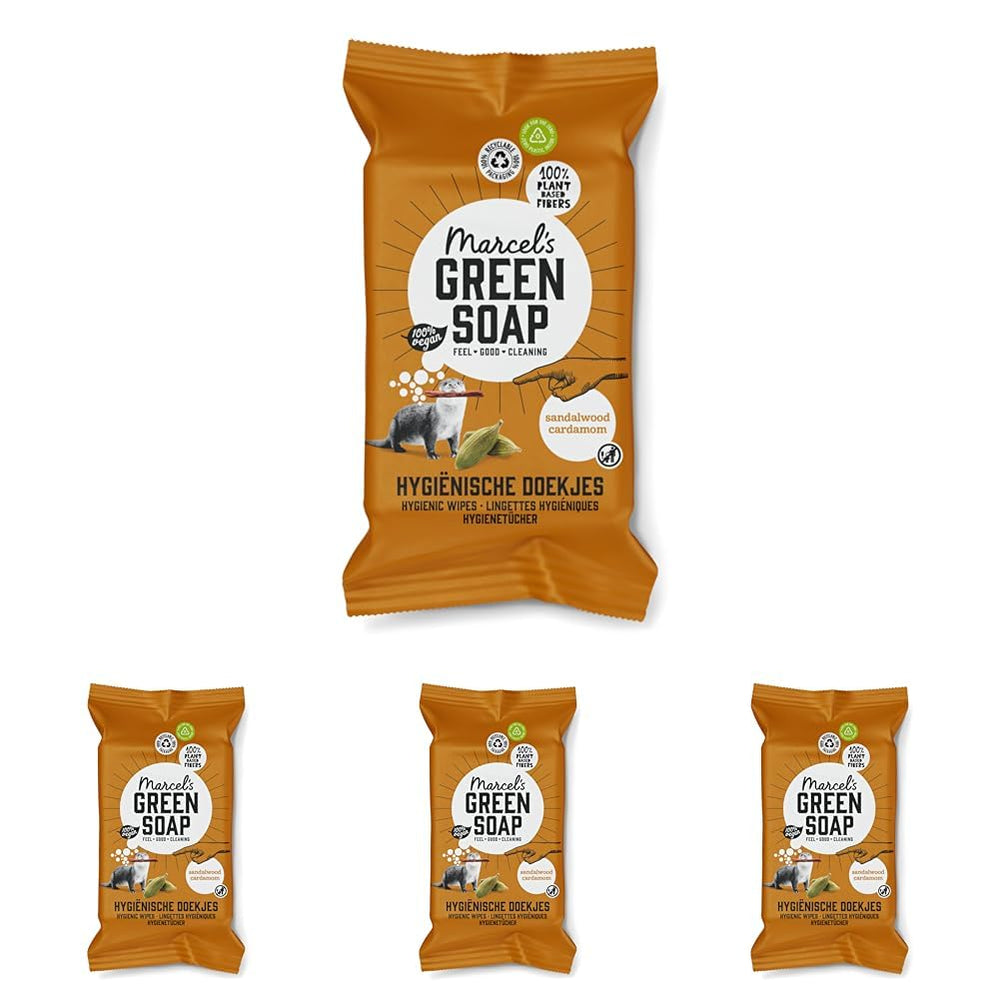 Paquet de 60 lingettes humides pour les mains au savon vert Marcel's - Vanille et fleur de cerisier - À base de plantes - Biologique